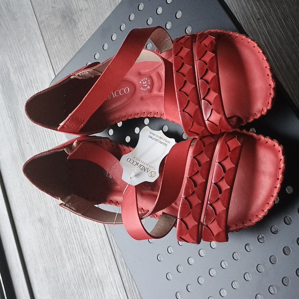 RARE Brazilian Handmade Artisan Red Leather Slip On Sandals